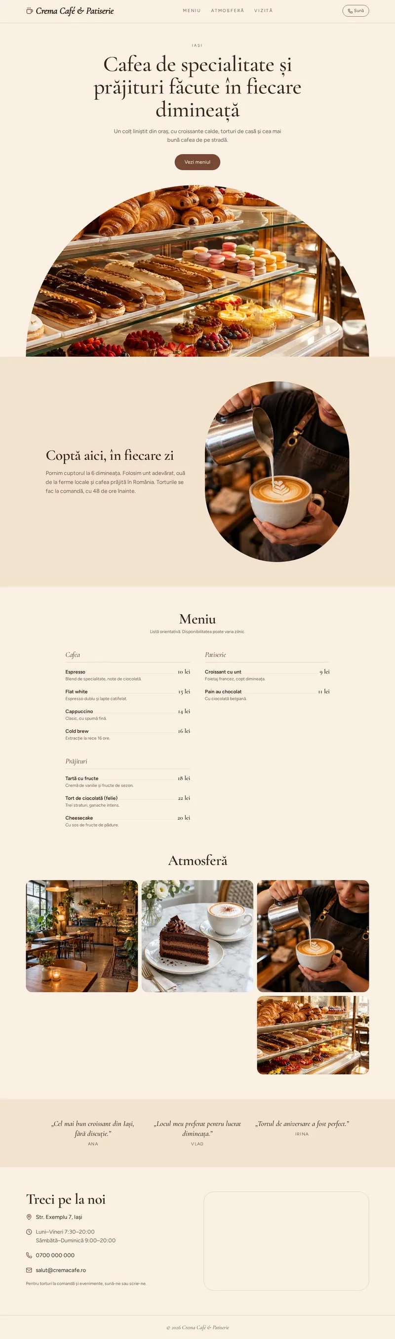 Captură a paginii demo Crema